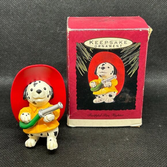 1993 Hallmark "Faithful Fire Fighter" Dog  Keepsake ornament - Picture 1 of 2